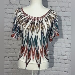 Body Central Geometric Print Blouse - Red, Green, Black, White